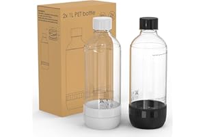 Mycket Bouteilles pour machine à soda, bouteilles de carbonatation, 1L sans BPA Bouteilles d'eau pétillante réutilisables en PET pour machine à soda, 2 packs, noir+blanc