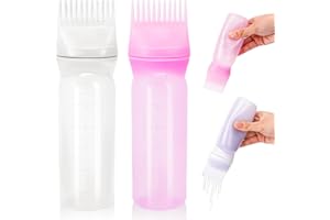 Mozeat Lens Flacone applicatore per pettine, flacone applicatore per olio per capelli da 170,1 g, con scala graduata, per tinture per capelli (viola e bianco)