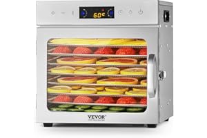 VEVOR Déshydrateur alimentaire, 8 plateaux en acier inox, séchoir électrique aliments 400 W, température réglable, minuterie 24 h, lyophilisateur pour viande, fruits, légumes, friandises pour chiens