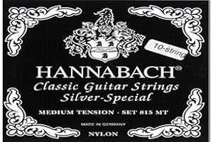 Hannabach Cuerdas para guitarra clásica, Serie 815 Para guitarras de 8/10 cuerdas, Tensión Media, Plateado especial - cuerda suelta E1/Mi1