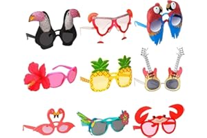 LEMOTOY 9 Pezzi Hawaiian Tropicale Festa Occhiali da Sole Occhiali per Festa Tropicale Luau,Festa in Maschera,Puntelli per Foto, Occhiali Da Sole Da Festa Luau, Vestito Costume Festa Accessorio