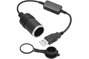 RIERTOSTNG USB A Male to Cigarette Lighter Female Socket Power Cable 1FT, 5V USB to 12V Cigarette Lighter Socket Female Converter Adapter with Dust Cap, for Dash Cam, GPS and Other Low Power 10W Car Electronics