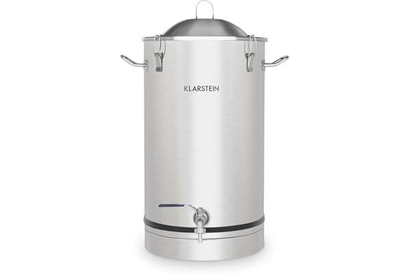 Klarstein Maischfest - Cuve de fermentation, Inox 304, Ne modifie pas le goût, Bouchon en acrylique inclus, Volume 30L, Très stable, Robinet de vidange, Poignée, Argent