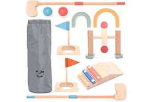 umu® Set Mini Golf in Legno per Bambini - 6 Ostacoli, per Interni ed Esterni, Set da Golf con Palline e Mazze da Golf, Giocattolo educativo Creativo per Ragazzi e Ragazze dai 3 4 5 6 Anni in su