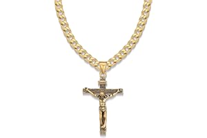Jewow Acier Inoxydable Jésus Christ Croix Collier Pendentif pour Homme 7mm Largeur Chaîne