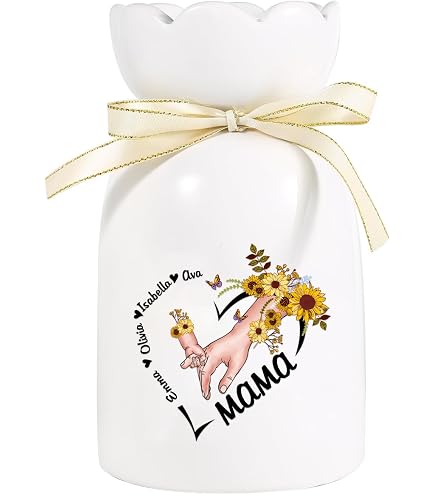 Amsgedhie Vase En Céramique Personnalisé Avec Nom - Fleurs Et Papillons, Décoration Intérieure Cadeau
