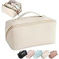 Sprqcart Large Capacity Travel Cosmetic Bag With Handle And Divider - Multifunctional Makeup Bag For Easy Access, Waterproof- (Cream), 10 cm