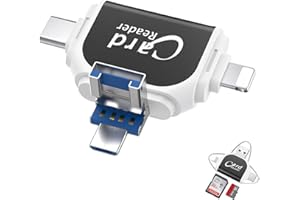 RUAMNY Multi-Port 4 in1 Universal SD TF Card Reader, Universal Mobile phones Card Reader, Memory Card Reader Multiport Adapter for iPhone iPad Android Laptop and Phone Devices (Black)