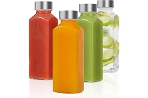 LIMILI Glass Bottles with Lids, Water Bottles with Stainless Steel Lids, Leak Proof Reusable for Hot Cold Drinks Work Gym Home (4pcs 350ML)