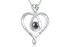 GinoMay Mothers Day Jewellery Birthday Gifts for Mum Wife April May Birthstones Jewellery Women I Love You to The Moon and Back 100 Languages Necklace 925 Sterling Silver Jewellery