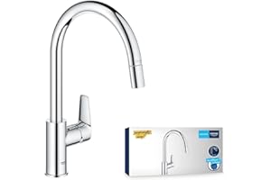 GROHE Start Edge Robinet de Cuisine, Mitigeur Monocommande Evier, Mousseur Extractible, Bec Haut, Zone de Rotation 360°, Chromé, 30550000