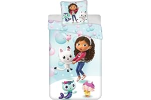 Jerry Fabrics Gabby et la Maison Magique Bedding Set, Reversible Duvet Cover 140 x 200 cm + Pillowcase 65 x 65 cm, with Pandy Paws, Baby Box, Navy and Fairy Minette