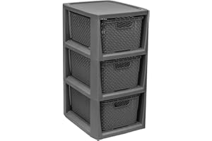 BRANQ HOME ESSENTIAL BranQ – Home essential Shelf in Rattan Design, Polypropylene Plastic, Anthracite, 29.5 x 24 x 48.7 cm