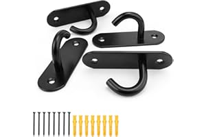 GEBAUM Gancho Techo de 4 Piezas, Gancho de Tornillo de Acero Inoxidable de 6 cm con 8 Tornillos, Gancho de Pared para Colgar Artículos de Exterior y Dormitorio