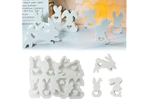 DONGZQAN Silikonform Hase Ostern, 3D Silikonformen Gießformen Ostern Hase, Silikonform Frühling, Silikonform Osterhase, 7 Verschiedene Formen Von Osterdekorationen für Hasen(Herzförmige Kaninchenkombination)
