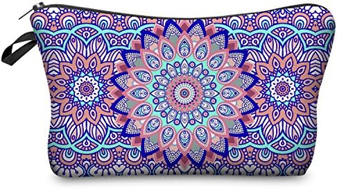 Women’s Make Up Bag Small Cosmetic Pouch Funny Cute Wash Bag Printed Toiletry Beauty Organiser Pencil Case (mandala flowers)