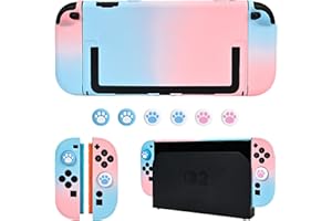 DLseego Coque pour Switch 2 2025,Dockable Couleur Dur Protecteur PC Housse avec 2 Poignées Cover et 6PCS Capuchons Joystick,Rose+Bleu