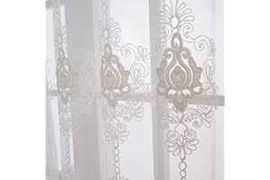 Amidoudou 1 Pair European Luxury Tulle Curtains for Living Room Bedroom (White, 140x215cm)