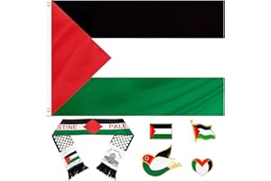 HPBAGGY Bandera de Palestina 150 x 90 cm,Bufanda Bandera Palestina 135 x 14 cm,Palestine Insignias de la Banderas,Banderas Resistentes a la Intemperie para Exteriores,Bufanda para Hombres y Mujeres