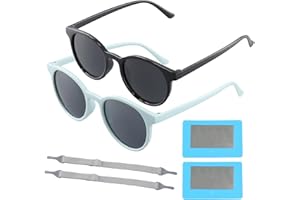 AIFRYMNE Stylish 2-Pack Baby Sunglasses for Ages 0-3 - UV 400 Protection, Polarized Lenses, Lightweight Design with Adjustable Straps and Polarization Test Card - Perfect for Boys and Girls in Blue and Black