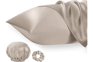 Seiwohl Satin Kissenbezug 40 x 80, 2 Stück Satin Kopfkissenbezug 40x80 Pillowcase Kissen Bezug Kissenhülle für Haar und Haut, ähnlich wie Seide, Taupe, mit Haargummi und Haarhaube