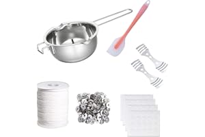 ASOENTIWOX Kerzen Selber Machen set, 1 Kerzen Schmelztopf, 61 Meter Kerzendocht, 2 Dochthalter, 100 Dochtsticker, 1 Rührlöffel, 100 Fixierclips, Kerzen Gießen Zubehör DIY Kerzen Machen