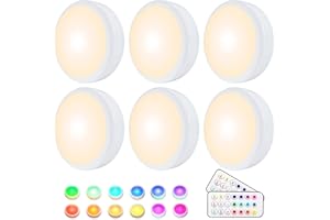 ‎HELPLEX HELPLEX Unterbauleuchten, 6 RGBW Kabellose Schrankbeleuchtung RGBW 16 Farben LED Nachtlicht mit Fernbedienung und Timing-Funktion, Batteriebetriebene Schrankleuchten Beleuchtung Dimmbar Treppenlicht