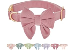 Petiry Bowtie Dog Collar Dark Pink Durable Comfy Pet Collars for Small Female Girl Dogs Neck 25-38cm,Rose Pink