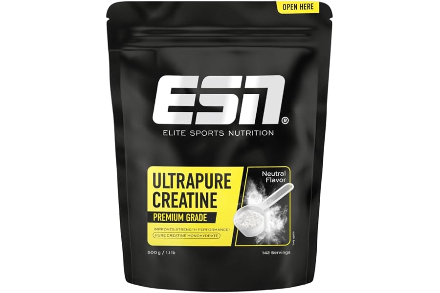 Produktabbildung zu ESN Ultrapure Creatine Monohydrate - geschmacksneutral und vegan - 500 g | Mikrofeines Kreatin-Pulver - 3 g Kreatin pro Portion zur Unterstützung der körperlichen Leistung - leicht löslich