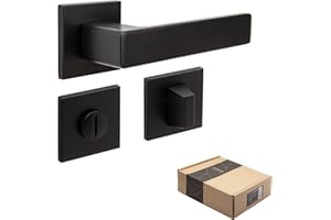 GENERIC APECS Türgriffe innentüren Türgriff schwarz matt Modern Türklinke für Haustür und Innentür mit quadratisch Rosetten Drückergarnitur mit Befestigungsmaterial Türbeschlag Modell REGULUS WC - Badezimmer