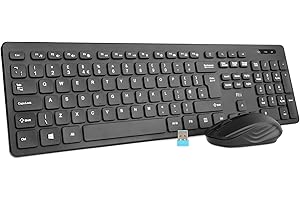 Rii Wireless keyboard and Mouse Set, RK200 Standard Full Size Wireless Keyboard and Mouse 104 Keys for Work Office Home UK Layout(AAA Batteries not Include)
