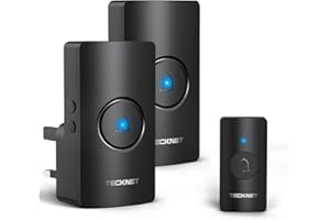 TECKNET Wireless Doorbell with 2 Receivers, IP65 Waterproof Portable Door Bells Wireless Cordless Operating at The Range of 1300ft/400M, 60 Chimes, 5 Level Volumes, Plug in Door Bell for Home, Black