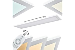 HOFSTEIN Panneau LED Salmi, plafonnier variable en aluminium blanc, 40 watts, 4900 lumens, couleur de lumière 3000-6000 kelvins, panneau de plafond allongé au design plat avec télécommande