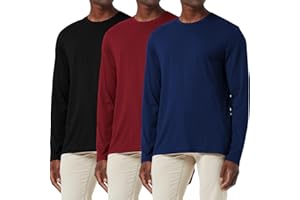 HOLURE 3 Pack Men's Cotton Shirt Loose Fit Long Sleeve T-Shirt Moisture Wicking Crew Neck Shirts Comfort Casual Base Layer Tops