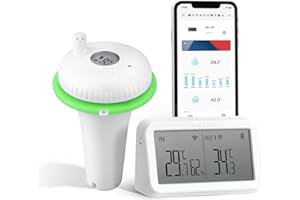 Inkbird Floating Pool Thermometer with IBS-M2 WiFi Gateway, IBS-P02R Wireless Water Thermometer Set, 9 Channel indoor Monitor, App Control, for Swimming Pool, Whirlpool Spas, Hot Tub, Bath