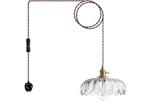 XZHGCEE Plug in Pendant Light Fixtures, Hanging Light Fixture Amber Glass Pendant Light, Pendant Lighting for Kitchen Island, Bedroom, Dining Room, Living Room, E27 No Bulb