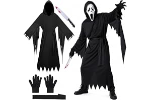 dellyy Liemannen-kostym, spökdräkt för vuxna, Scream-kostym | Med leksakskniv, mask, handskar, bä , Grim Reaper-kostym, hal