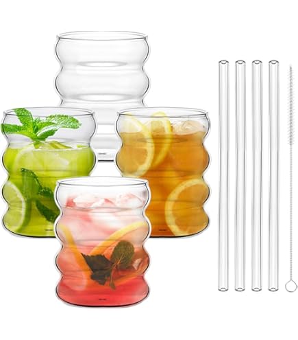 Verres Avec Couvercle Et Paille - Lot De 4, 500 Ml, En Verre épais, Pour Soda, Cocktail, Jus, Lait
