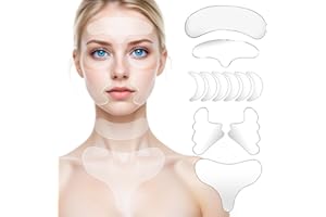 Dimeho 11 szt. plastrów na zmarszczki na szyję, wielokrotnego użytku, silikonowa maska na czoło, bez kleju pod oczy, dla pulchnych zmarszczek, linii skóry, na noc, do pielęgnacji oczu, aplikator do