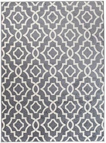Area Rug Grey Classic Traditional Moroccan Carpet Clover Pattern For Living Room Dininng Room Bedroom Teenager Room " CASABLANCA " 80 x 150 cm ( 2ft7" x 4ft11" ) Small