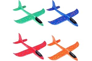 Yijunmca Red Orange Blue Green 14.2” Throwing Foam Plane 2 Flight Modes Glider Plane Flying Toy for Kids 2 Holes Styrofoam Airplanes Gift for Boys Girls Outdoor Sport Aircraft Birthday Party Favors