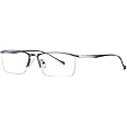 Blue Light Blocking Computer Gaming Glasses for Men Half-Rim Metal Eyewear Frame + Case, Anti-Glare Anti-Eyestrain Anti-Fatigue