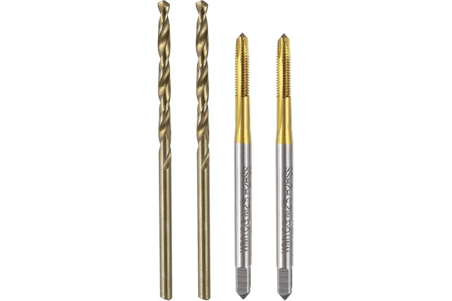 sourcing map Metric Tap & Drill Bit Set, 2pcs M2.5 x 0.45 Spiral Point Thread Taps Titanium Coated and 2pcs 2.1mm Twist Drill Bits Roasted Yellow, Screw Tapping Threading Tools