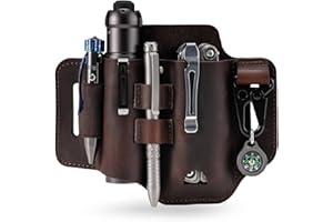 SAYRAM ST2 Funda multiherramienta de cuero, organizador de cinturón de cuero EDC, organizador EDC para herramientas Leatherman, linterna, bolígrafo y clip de llavero, ideal para el trabajo y uso diario,