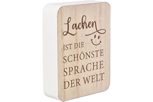 Spruchreif | Deko-Tafel Lachen ist die schönste Sprache der Welt | Holzschild mit Spruch | Tisch-Deko & Geschenkidee | 10 x 7,5 x 2,5 cm | Kleine Aufmunterung für Zuhause