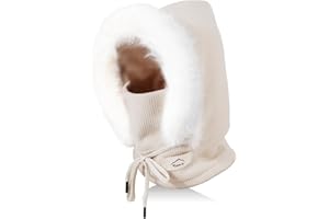 TAGVO Gorro de Punto para Mujer Invierno, Gorro Térmico Cálido y Calentador De Cuello con Forro Polar con Cordón Ajustable, Pasamontañas Térmico Invierno de Viento para Mujer Al Aire Libre
