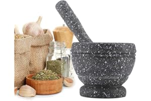 FICTORY Multifunctional Mortar and Pestle Set – Plastic Manual Garlic Grinder Spices Herb Mortar Pestle Set Grinding Bowl Kitchen Tool (Granite)