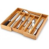 Deconox 7 Compartment Bamboo Spoon Holder &ndash; Antibacterial Drawer Organizer | Natural Wood, Stylish and Durable Design