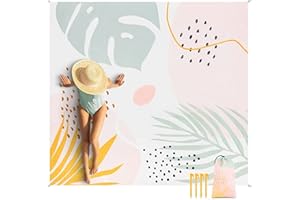 ‎JOPEE Jopee Picnic Blanket Sand-Free 200 x 220 cm Waterproof Beach Blanket for 1-4 People, Lightweight and Portable Beach Mat with 4 Ground Spikes, Outdoor Blanket for Hiking, Travel, Camping - Tropical