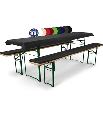 Set 3 Teli Da Birra Heimtexland® - Copritavolo E 2 Copripanca, Nero, Per Tavolo 70x220 Cm - copertina